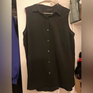 Attention Black Sleeveless Button-Down Shirt